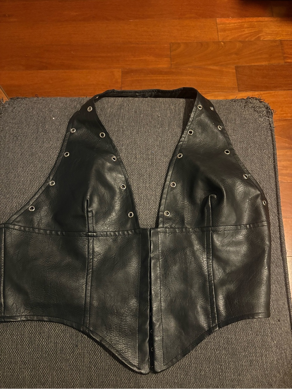 Princess Polly Black Faux Leather Halter Vest with Grommet Detail